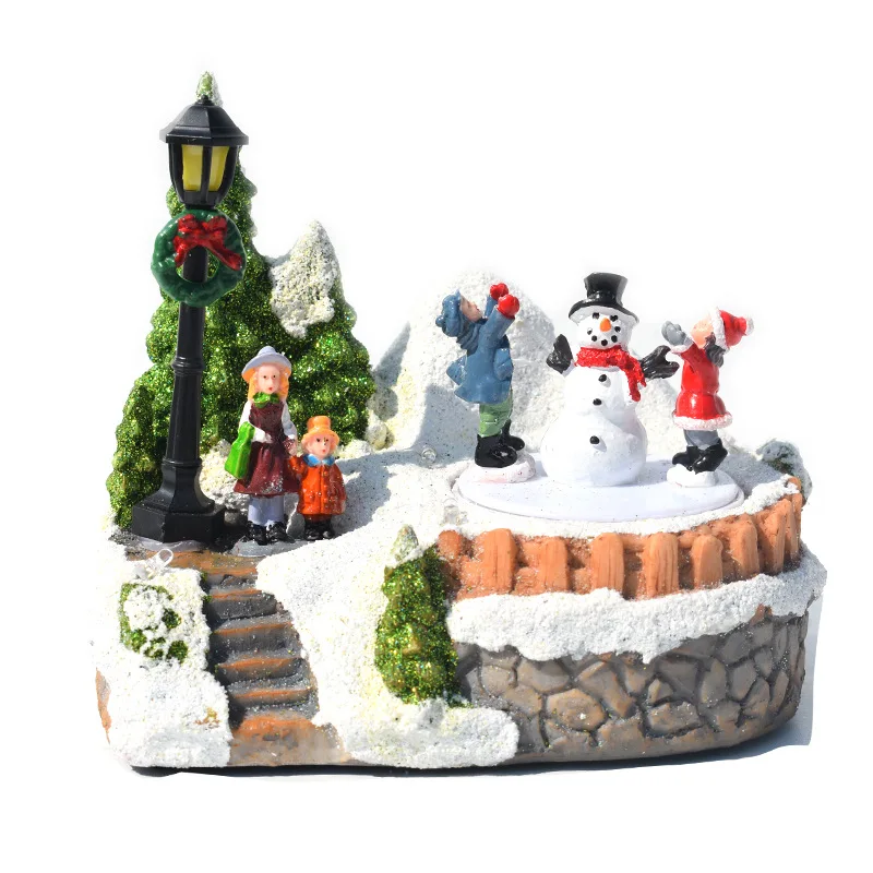 

Christmas Luminous Music House Christmas Village Snowman Tree LED Lights Holiday Gift Home Decorations Resin Crafts Ornaments