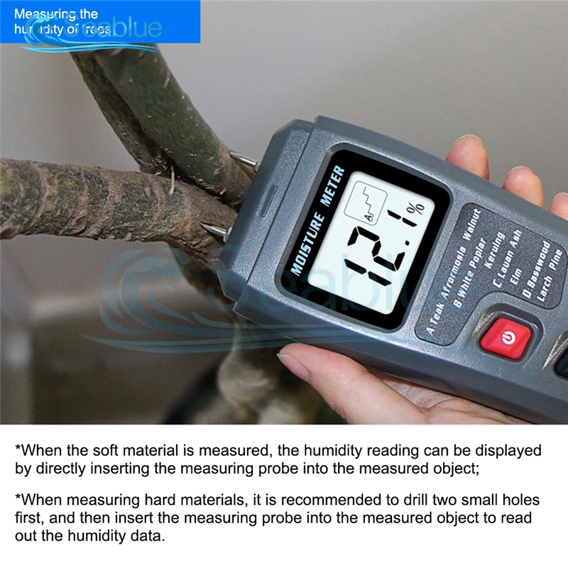 EMT01 0-99.9% Two Pins Digital Wood Moisture Meter Wood Humidity Tester Hygrometer Timber Damp Detector Large LCD Display