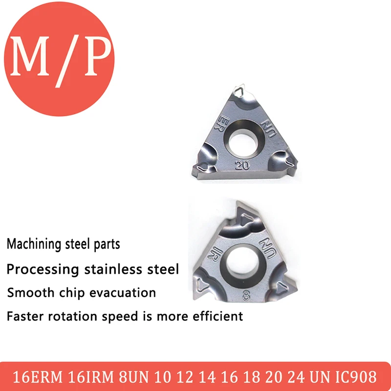 10Pcs Carbide Thread Inserts 16ERM 16IRM 8UN 10 12 14 16 18 20 24 UN IC908 Internal and External Turning Tools CNC Lathe Tool