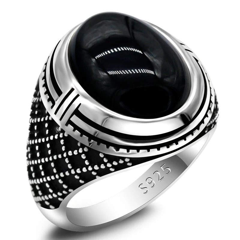 خاتم Türkiye من الفضة الإسترليني عيار 925 خاتم عقيق طبيعي على طراز البانك مجوهرات هدايا على الموضة