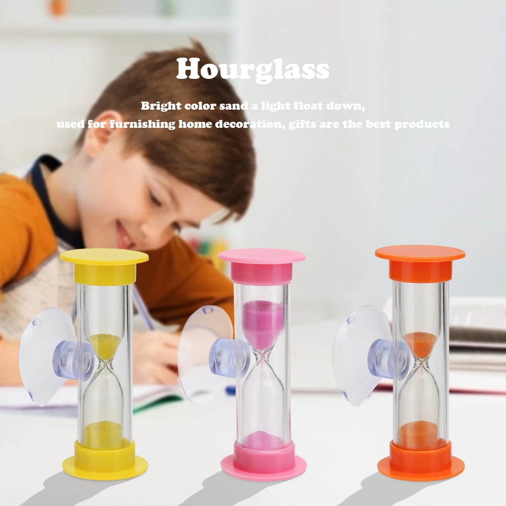 2 Minute Colorful Hourglass Sandglass Sand Clock With Suction Cup Plastic Hourglasses for Children Adults Perfect Gift 1-3PCS