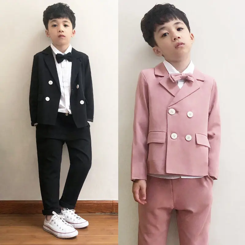 

Spring Summer Children Double Breasted Suit Sets Flower Boys Wedding Party Piano Performance Costume Kids Blazer Pants Outfits