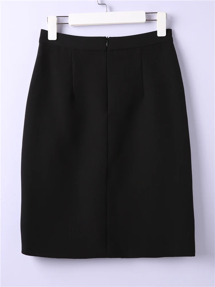 Fashion Summer 2022 Women Skirt Black High Waist Work Slim High Quality Poket Midi Skirt Open Fork Office Lady Skirts Female