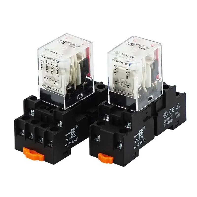 Small Intermediate Relay YJ4N-GS Foot DC12V DC24V 220V 10 Pieces/package