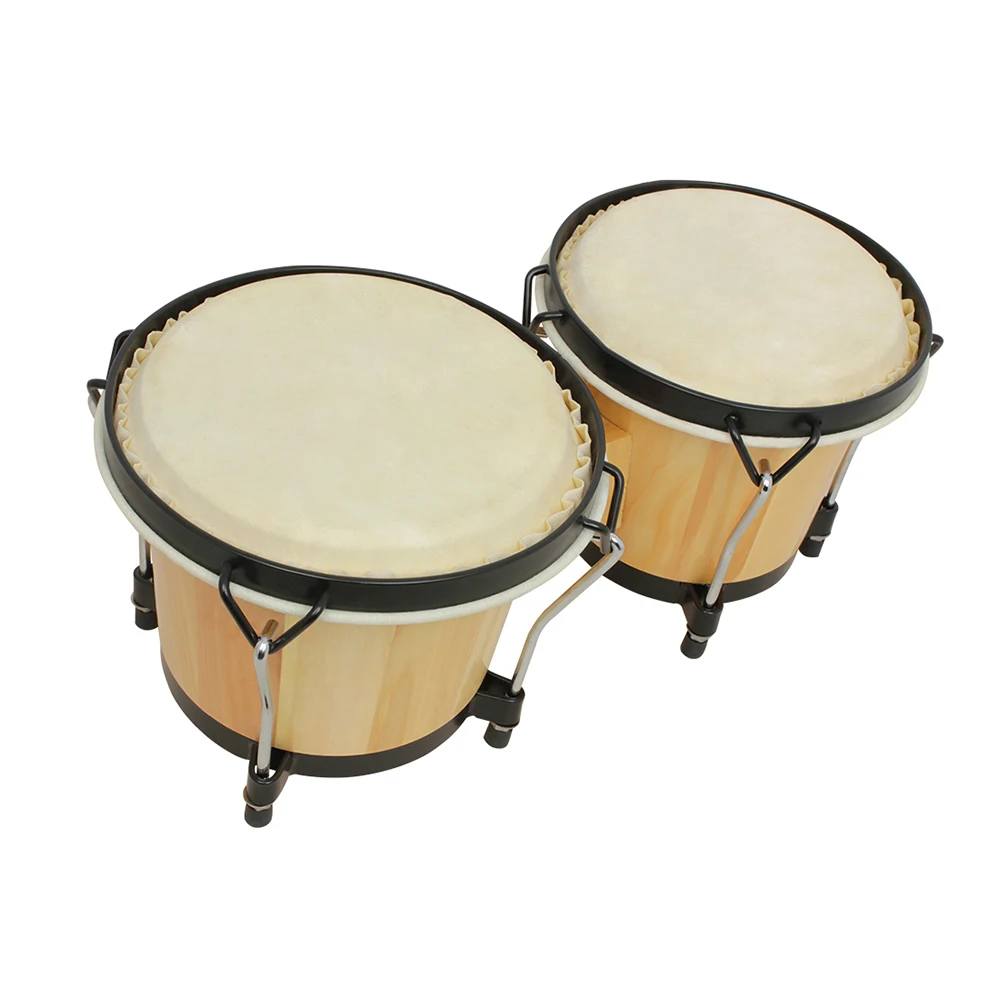 Wooden African Bongos Drum Percussion Musical Instruments Thick Goatskin Kids Early Learning Educational Music Toys Send Wrench