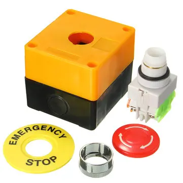 Emergency Stop With Waterproof Protective Box 1NO 1NC 10A 660V Mushroom Red Head 22mm Rotary Push Button Switch