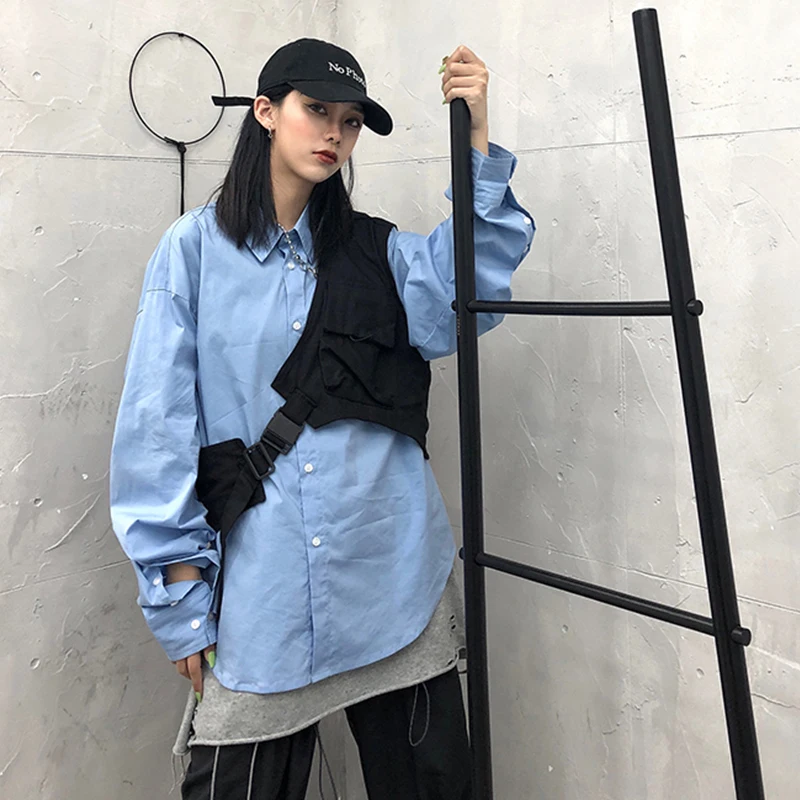 New Harajuku Rock One Shoulder Buckle Cool Vest for Men Women Streetwear Tactical Light Detachable Vest Accessory Black