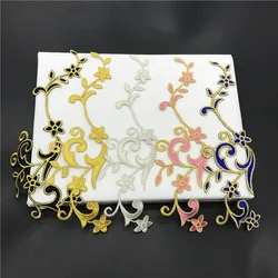 1Pair/20.8X6cm Flower Gold pink Applique Clothing Embroidery Patch Fabric Sticker Iron On Patch Craft Sewing Repair