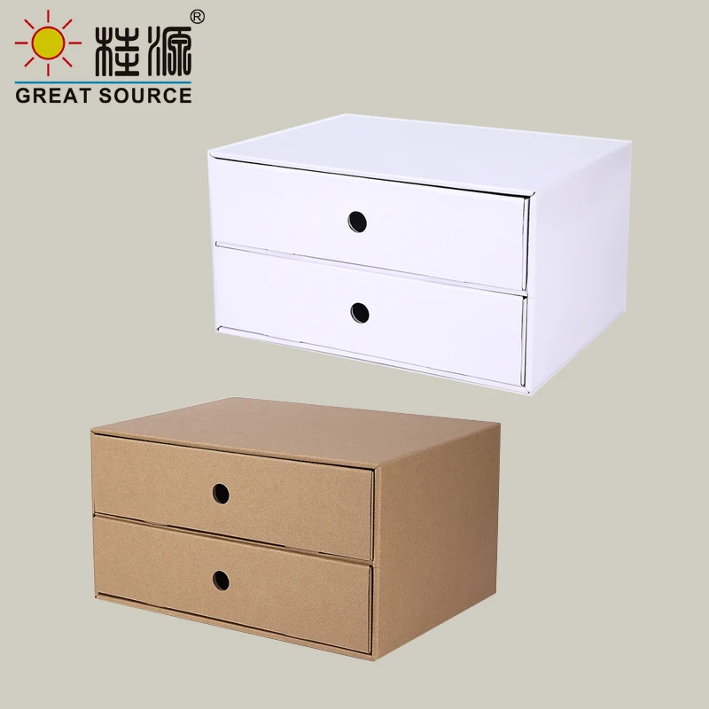 MQQ 2 Drawers Storage Composable Cabinet Office Corrugate Foldable Home Storage Kraft Paper Environment Friendly(3PCS)