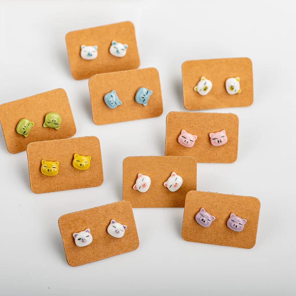 Porcelain Multicolor Ceramic Earrings Anti-allergic Cartoon cute little animal jewelry #LY520 сережки аниме brincos diferentes