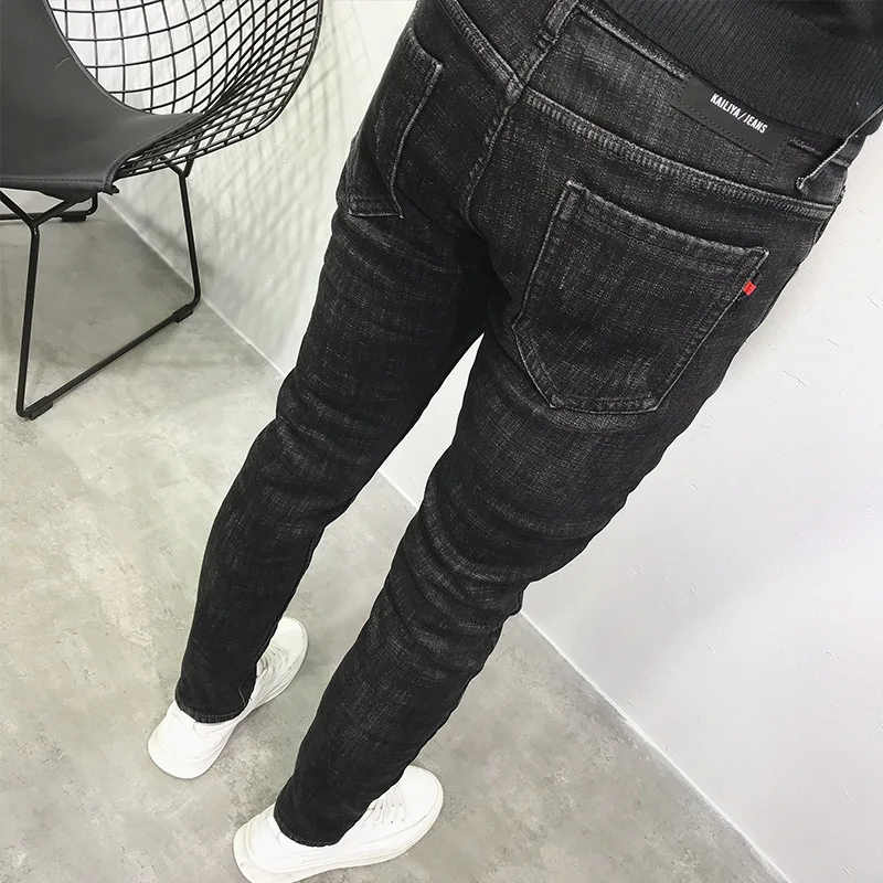 Autumn winter 2021 new Denim jeans men\'s Korean slim black retro feet pants brand all-match men\'s long teenager harem pants