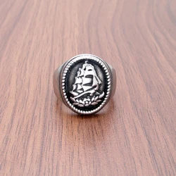 Gothic 316L Stainless Steel Black Men's Vintage Sailboat Rings Silver Color Viking Sailing Talisman Ring Jewelry