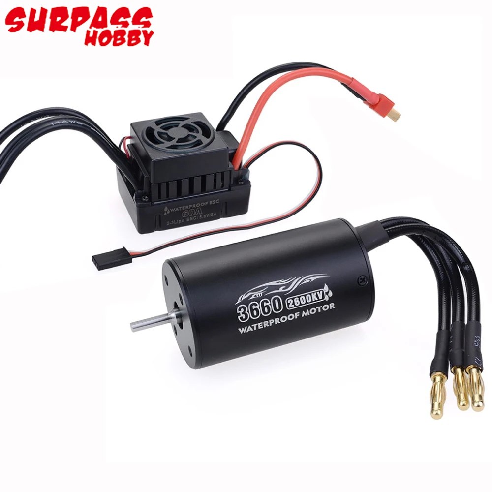 Surpass Hobby Waterproof 3660 2600KV/3300KV Sensorless Brushless Motor 60A ESC LED Programm Card For 1/10 RC Car Truck Buggy Toy