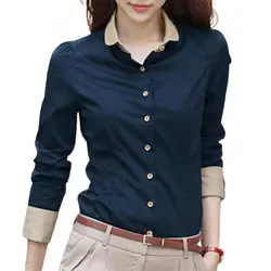 Women Shirts Office Long Sleeve Solid Color Turn Down Collar Waist Tight Shirt Buttons Blouse Top chemise femme рубашка женская