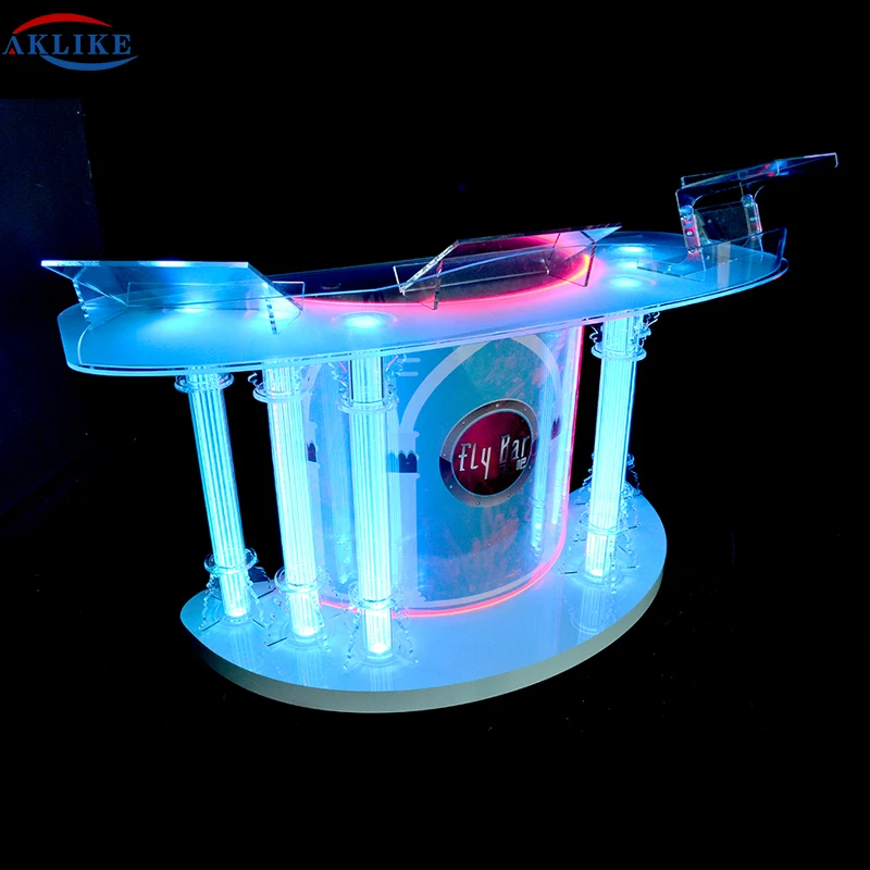 2024 AKLIKE Cheap Acrylic Night Bar Dj Booth , Organic Glass Night Club Dj Facade, Night Led Dj Booth For Bar