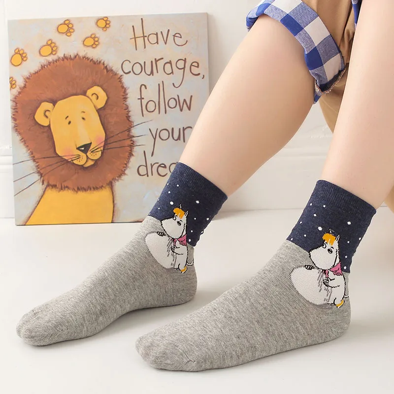 Socks Women Autumn Winter Cartoon anime Socks Hippo Cartoon Animal Streetwear Classic Funny Cute Kawaii short Crew Socks