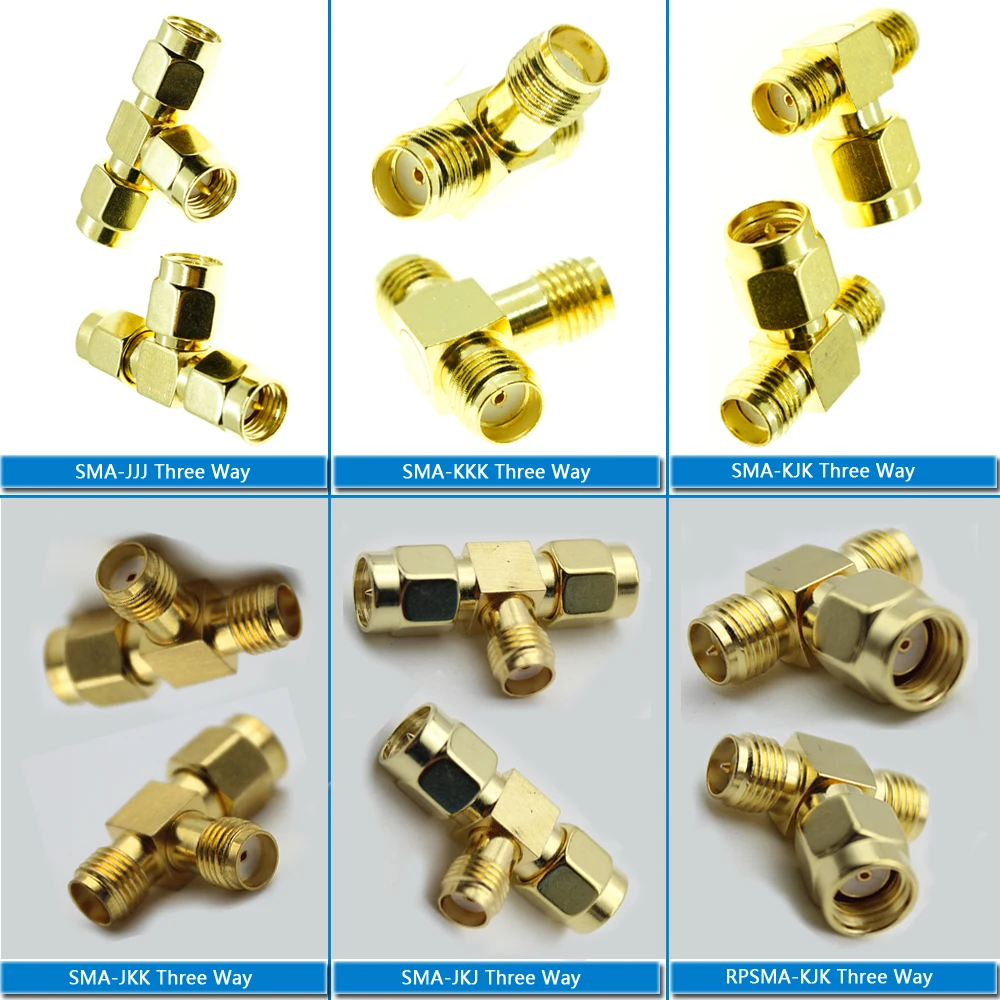 Rp Sma 3 Weg Splitter Connector Socket T-Type Rp Sma Male Naar 2 Dual Rp Sma Vrouwelijke Goud messing Coaxiale Rf Adapter Connector