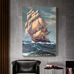 Noridc Retro Boat Oil Painting On Canvas Ship Seascape Posters Landscape Sailboat Wall Art Pictures for Home Decoration Caudros