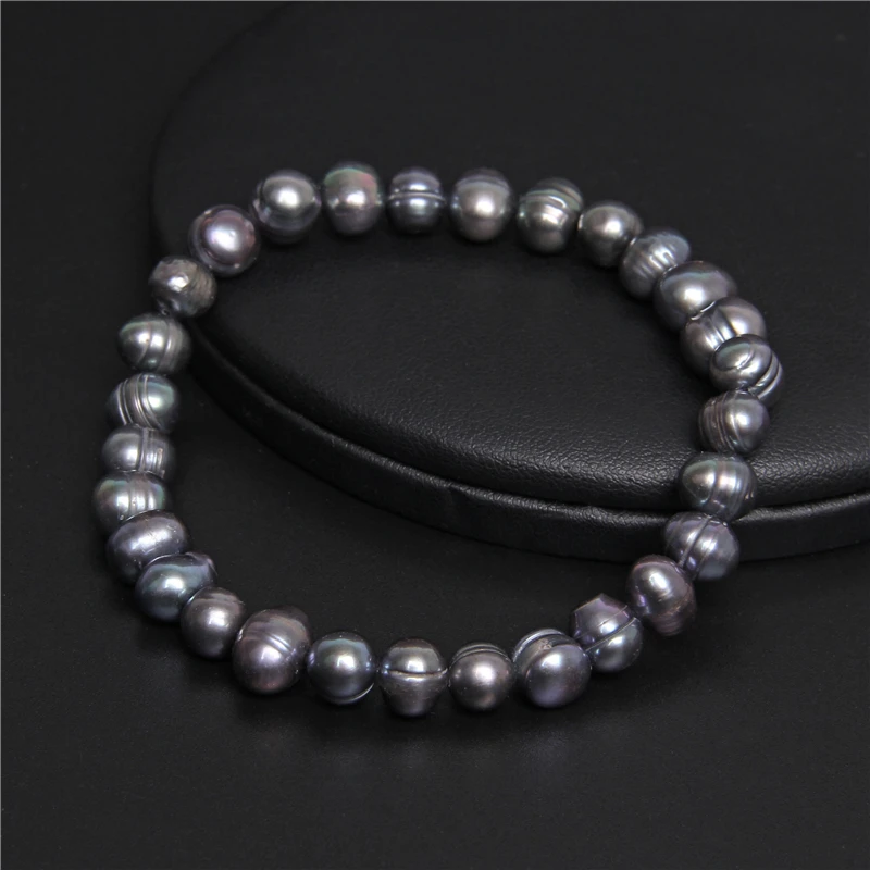 7-8 Freshwater Baroque Black Pearl Bracelet Genuine Natural Pearls Beaded Bangles Elastic Chain for Women Men Fine Jewelry Gift