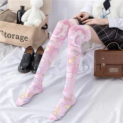 New Unicorn Print Women Stockings Fashion Sexy High Tube Cute Girls Over The Knee Stockings Pink Cartoon Nylon Silk Long Socks