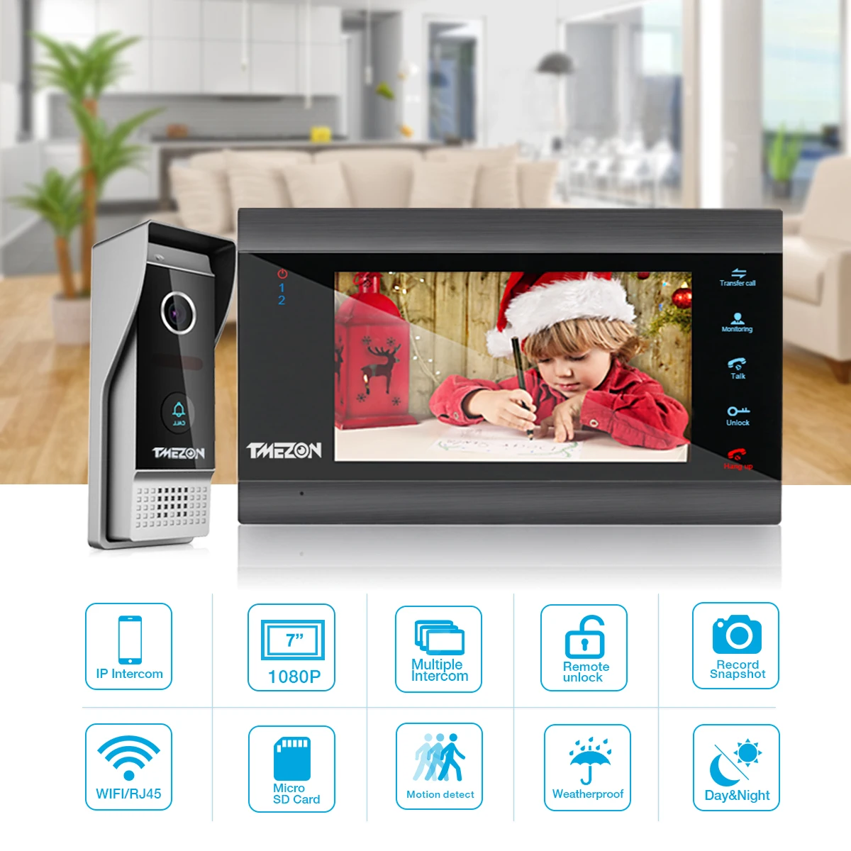 TMEZON-sistema de intercomunicación para el hogar, timbre inalámbrico con WiFi, Vídeo IP inteligente, 7 pulgadas, 1080P