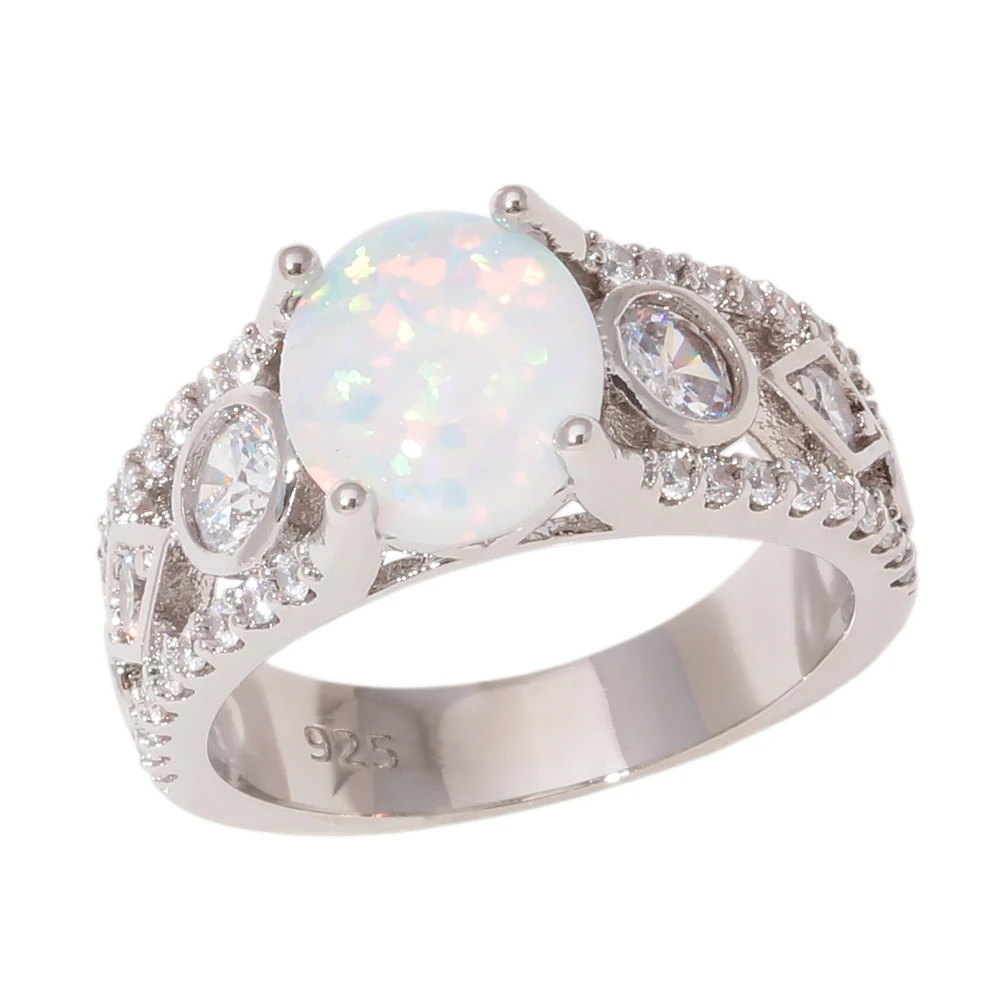 CiNily Created White Fire Opal White Zircon Cubic Zirconia Silver Plated Wholesale Hot Sell Women Jewelry Ring Size 6-9 OJ9546