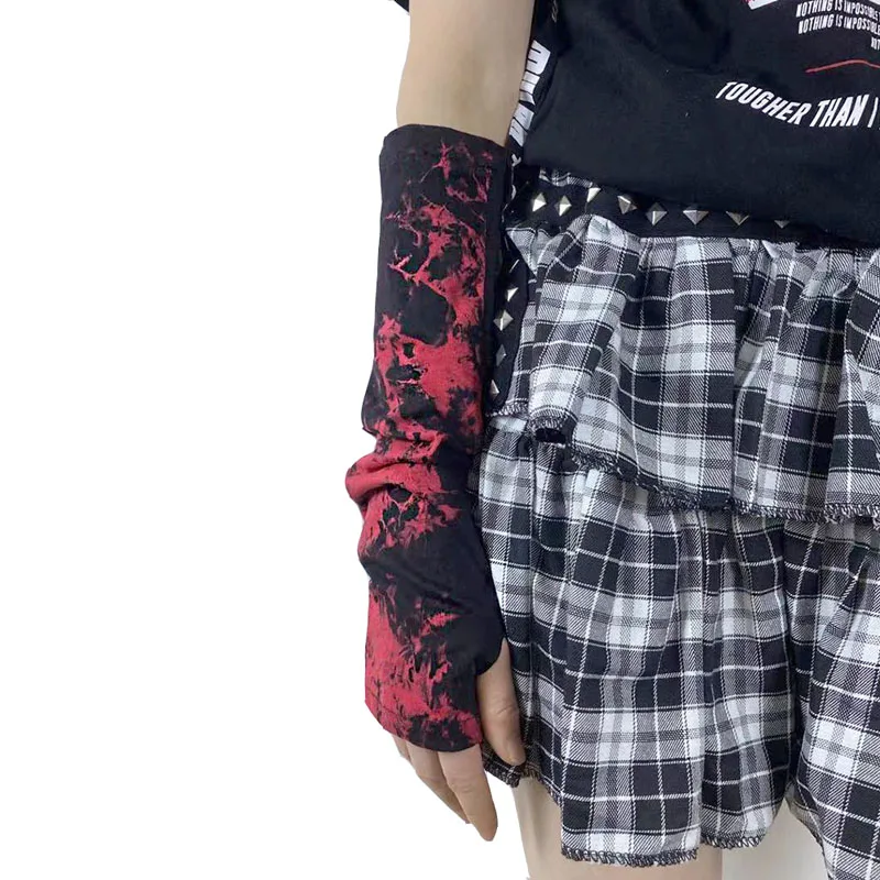 1Pair Dark Gothic Fingerless Elbow Length Gloves Harajuku Arm Warmers Ninja Street Hip-hop Mittens Women Punk Cool Tie Dye Glove