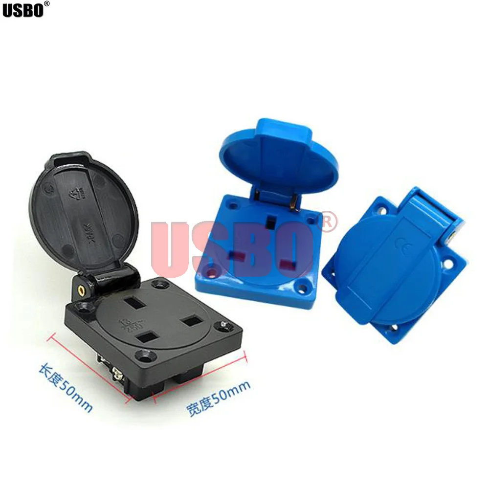 1PCS Black Blue AU US UK EU German Frence Brazil Swiss universal industry AC power socket outdoor dustproof waterproof socket