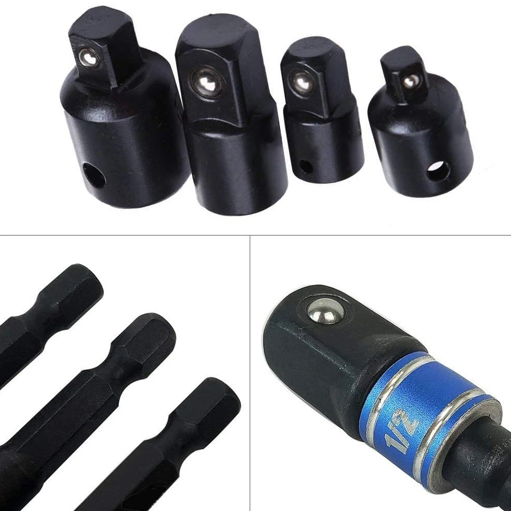 Impact Socket Adapter Extension Set 1/4" 3/8" 1/2" Turns Power Drill Into High Speed Nut Driver 3PCS Universal