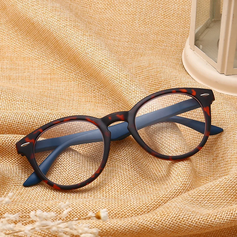 Gafas de lectura redondas de leopardo azul para hombre y mujer, anteojos con remache para presbicia, dioptrías + 0,5 + 0,75 + 1,25 + 2,25 + 3,25 +