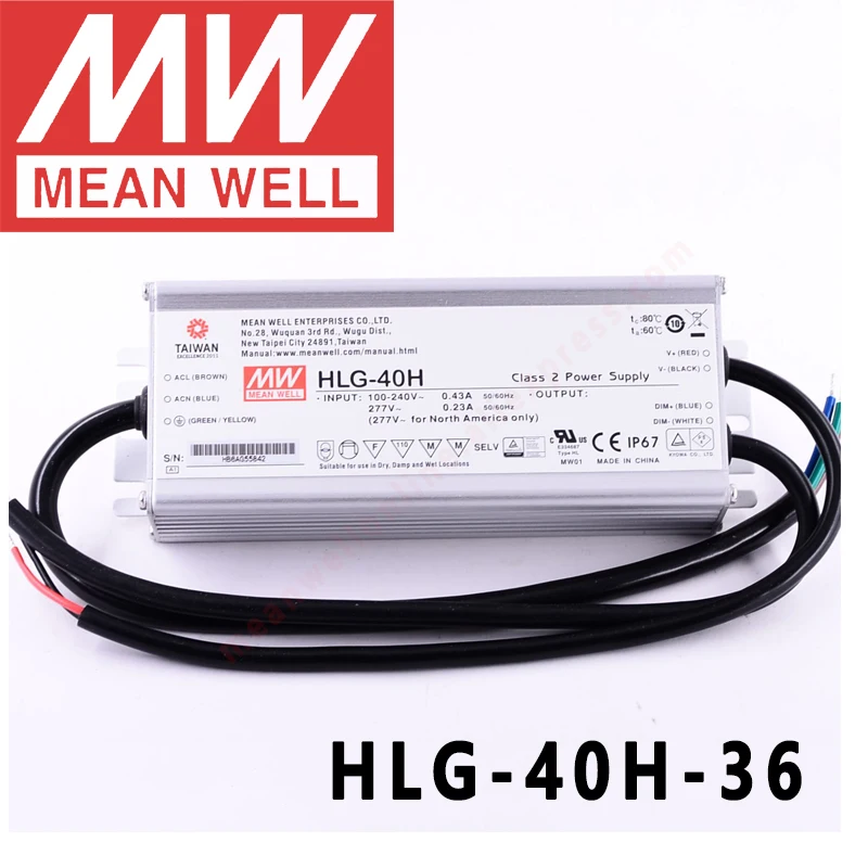 

Mean Well HLG-40H-36 for Street/high-bay/greenhouse/parking meanwell 40W Constant Voltage Constant Current LED Driver