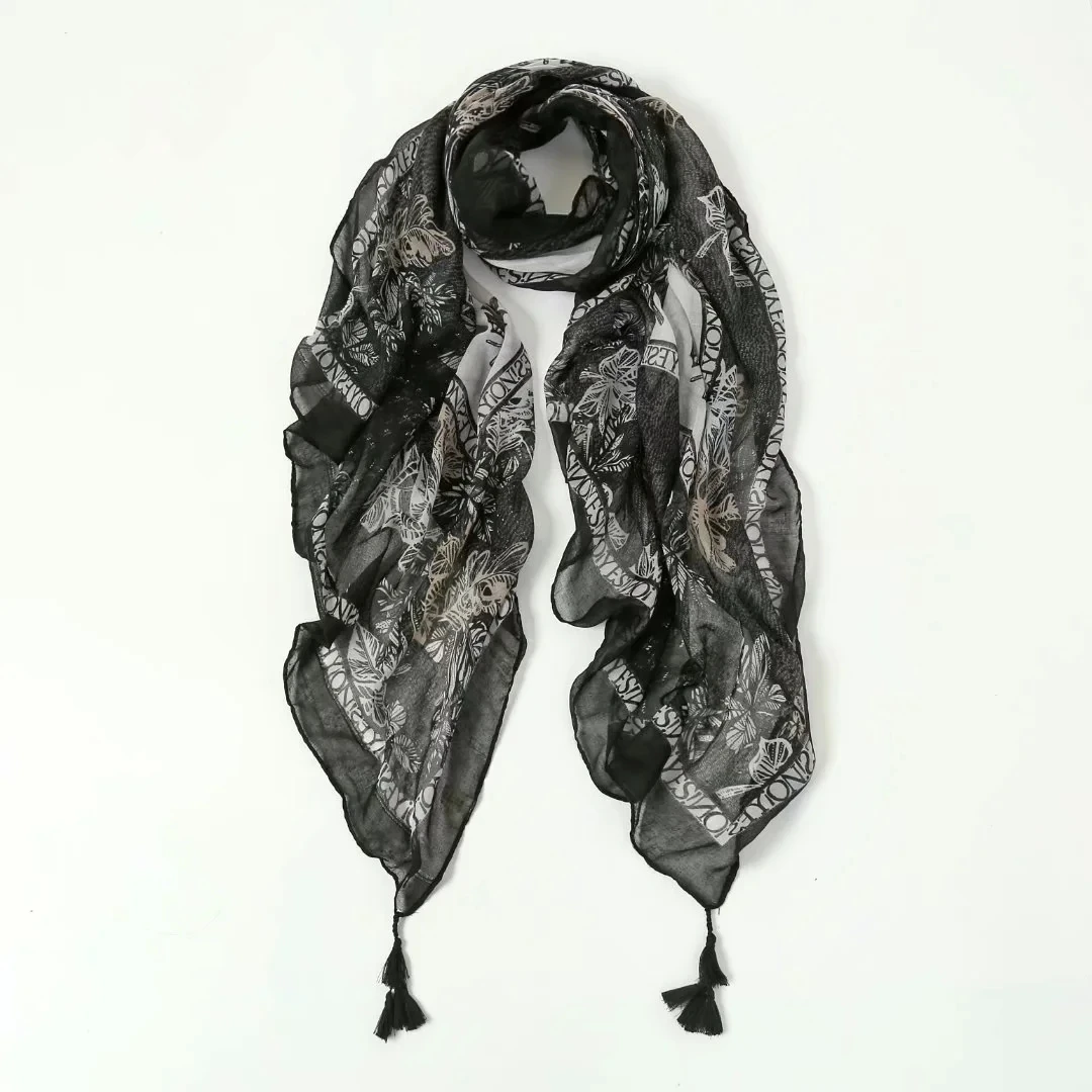 

2021 Fashion Autumn Leaf Print Tassel Scarf Shawls Long Soft Leaves Scarves Hijab Wrap Free Shipping
