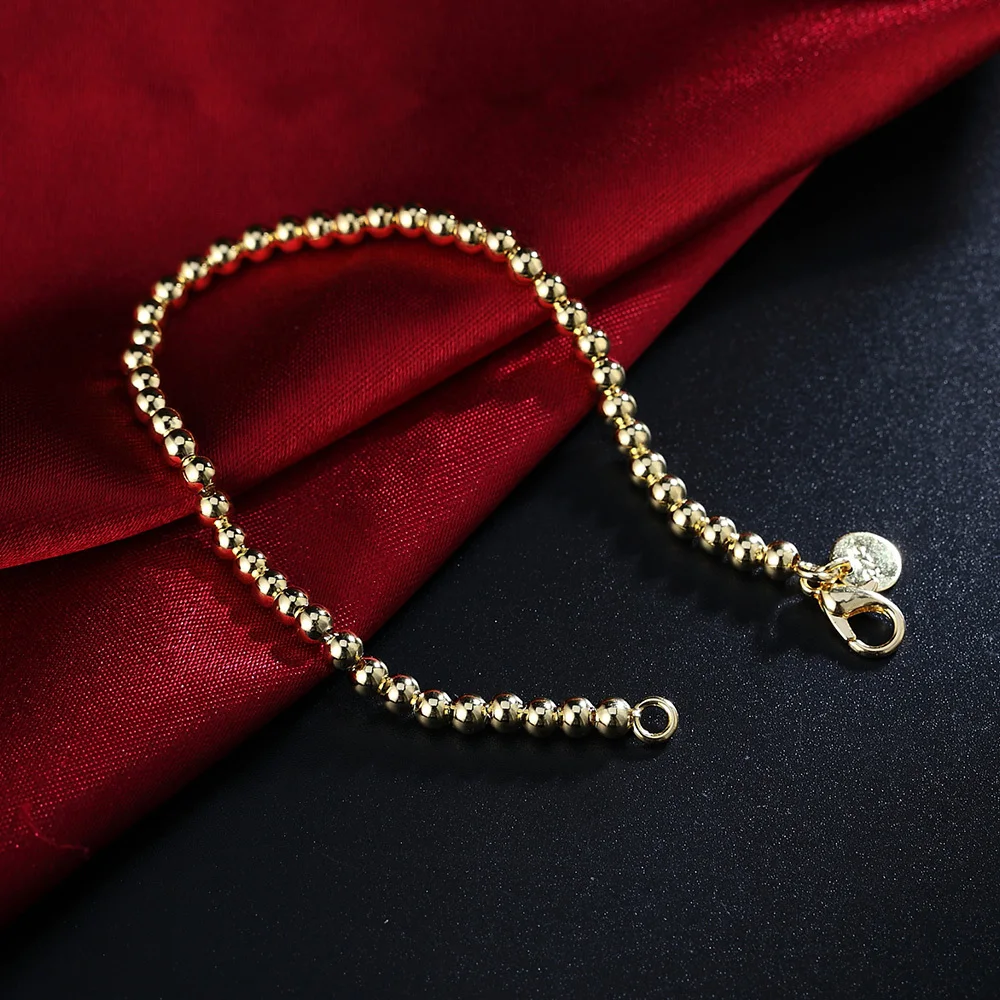 100% 925 solidna prawdziwe srebro moda 4mm koraliki Ball Chain Bracelet 20cm dla nastoletnie dziewczyny Lady prezent kobiety Fine Jewelry — zdjęcie 7