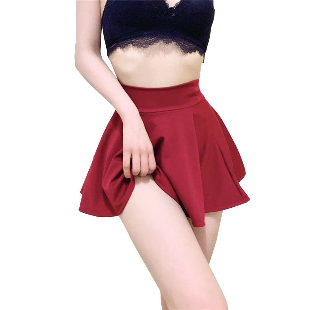 Shorts Pleated Skirts Women Dance Yoga Red Black Mini Drape Pleated High Waist Skirt Female Without Lining