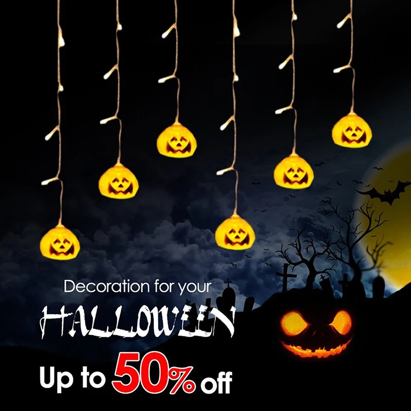 3.5M 96 LED 5M 216leds Halloween dynia kurtyna LED łańcuchy świetlne US/ue wtyczka Halloween wakacje boże narodzenie ogród lampa dekoracyjna