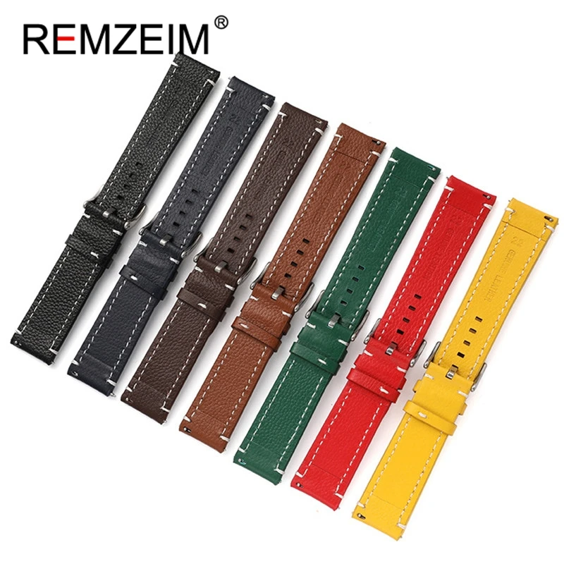 Double-sided Leather 18mm 20mm 22mm 24mm Watchband Quick Release Watch Band Strap Men Women Yellow Red Black Watch Accessories