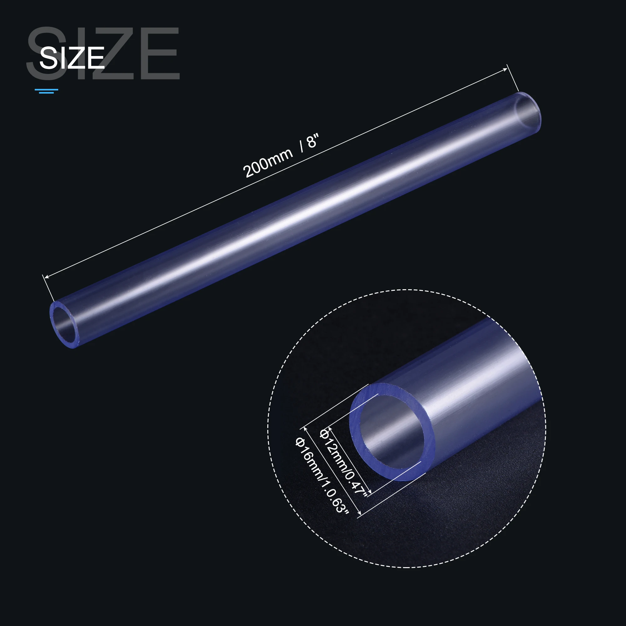 Uxcell PVC Rigid Round Pipe 12mm ID 16mm OD 200mm Transparent Blue High Transparency for Water Pipe,Crafts,Display Racks