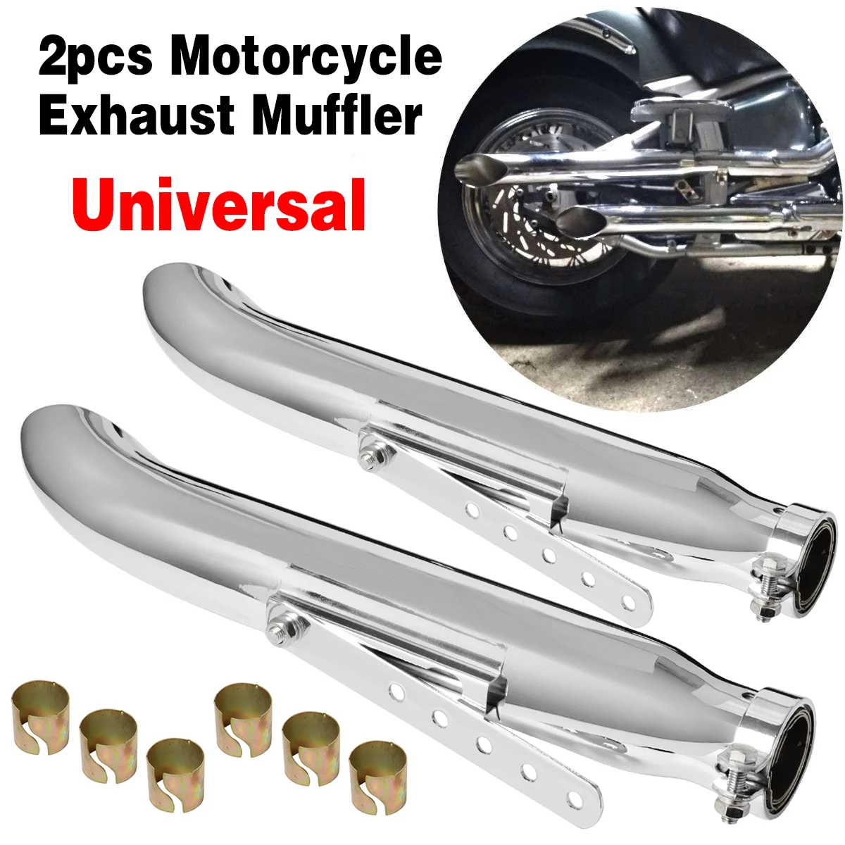 1/2pc Motorcycle Exhaust Pipe Cafe Racer Exhaust Muffler Tip Tail Tube Chrome Universal For Harley/Honda/Yamaha/Suzuki