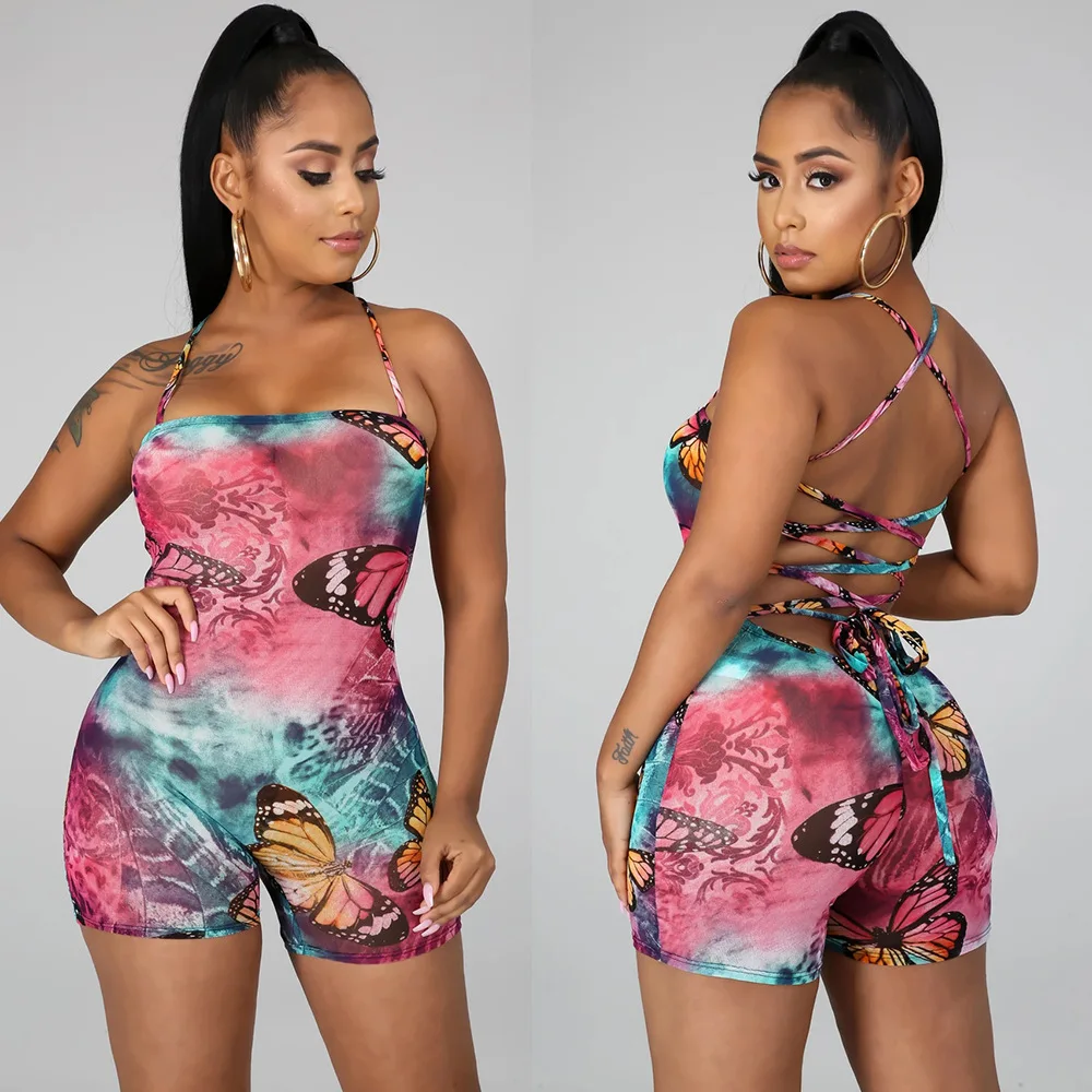 Bkld Mode Zomer Sexy Jumpsuit Vrouwen Bodycon Vlinder Romper Vrouwen Bandage Backless Shorts Club Playsuit Vrouwen Jumpsuits