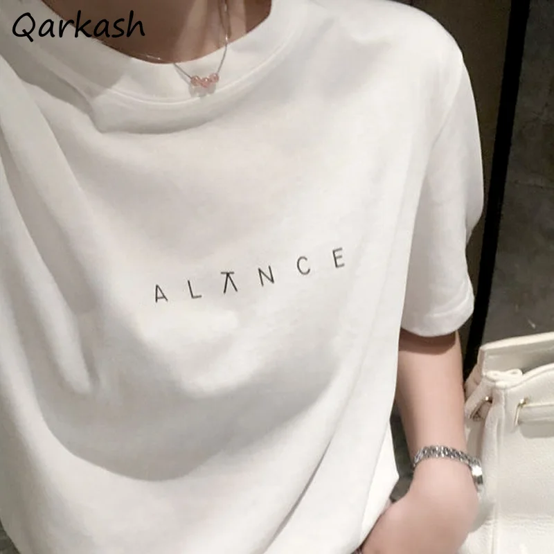 T-shirts Women Casual Retro Style New College All-match Vintage Ulzzang Straight Letter Friends Basic Clothing 2021 Tops Mujer