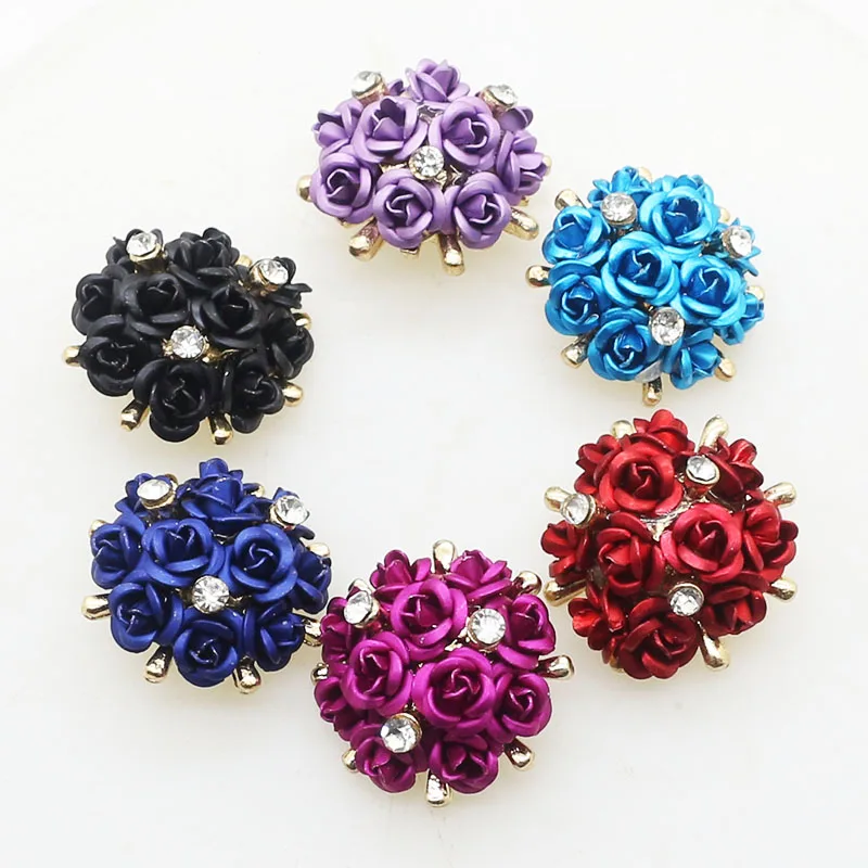 5 sztuk/partia 23 mm Alloy Flower Rhinestone przyciski do szycia DIY pozłacane ubrania, akcesoria do włosów pomocnicze materiały ręczne