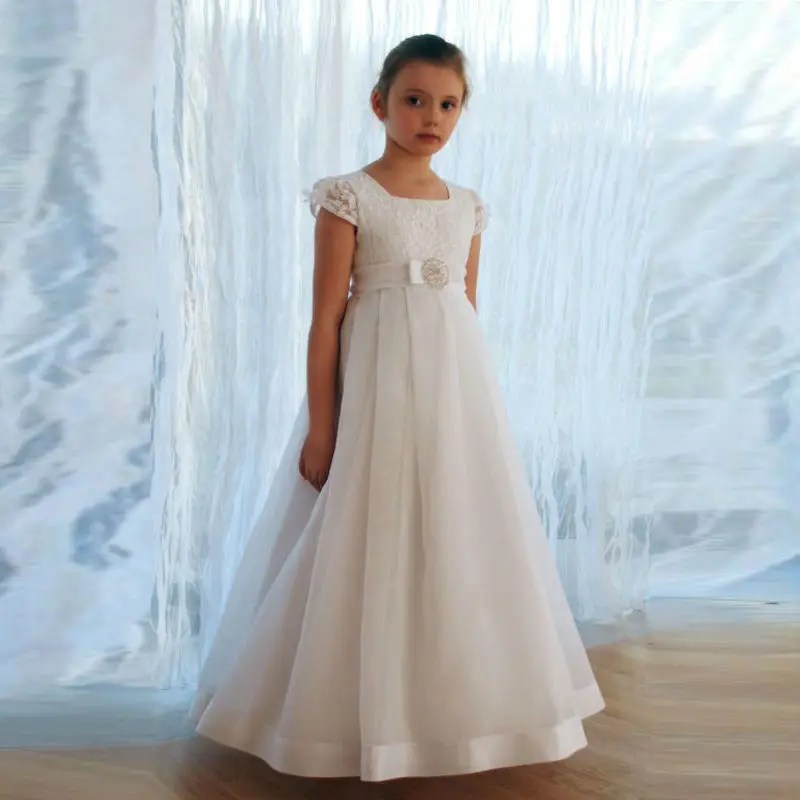 Weiß Spitze Kinder Blume Mädchen Kleider für Hochzeiten mit Wrap Jacke Erstkommunion Kleider für Mädchen Pageant Prinzessin Kleider