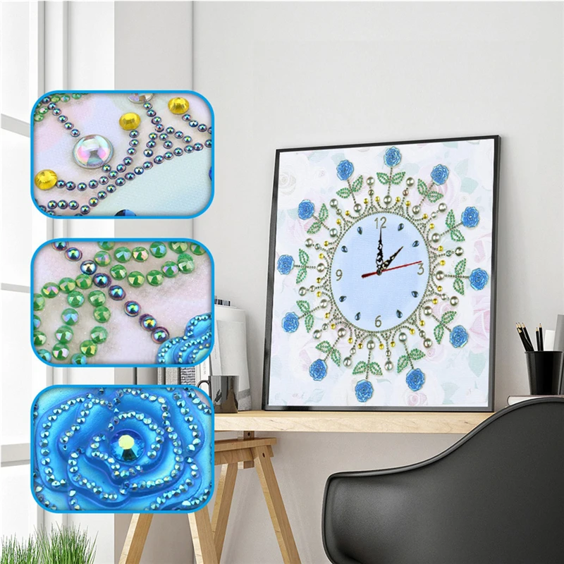 Żywe Rose Peacock motyl zegar ścienny i diament malarstwo Cross Stitch Diy diamenty haft mozaiki ścienne sztuki dekoracji wnętrz