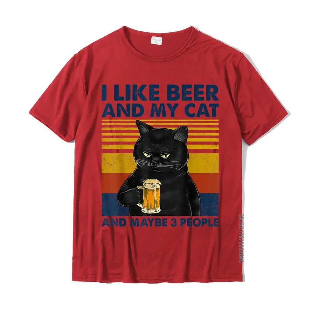 I Like Beer My Cat And Maybe 3 People Funny Cat Lovers Gift T-Shirt On Sale Normal Tops & Tees Cotton Tshirts For Men Casual