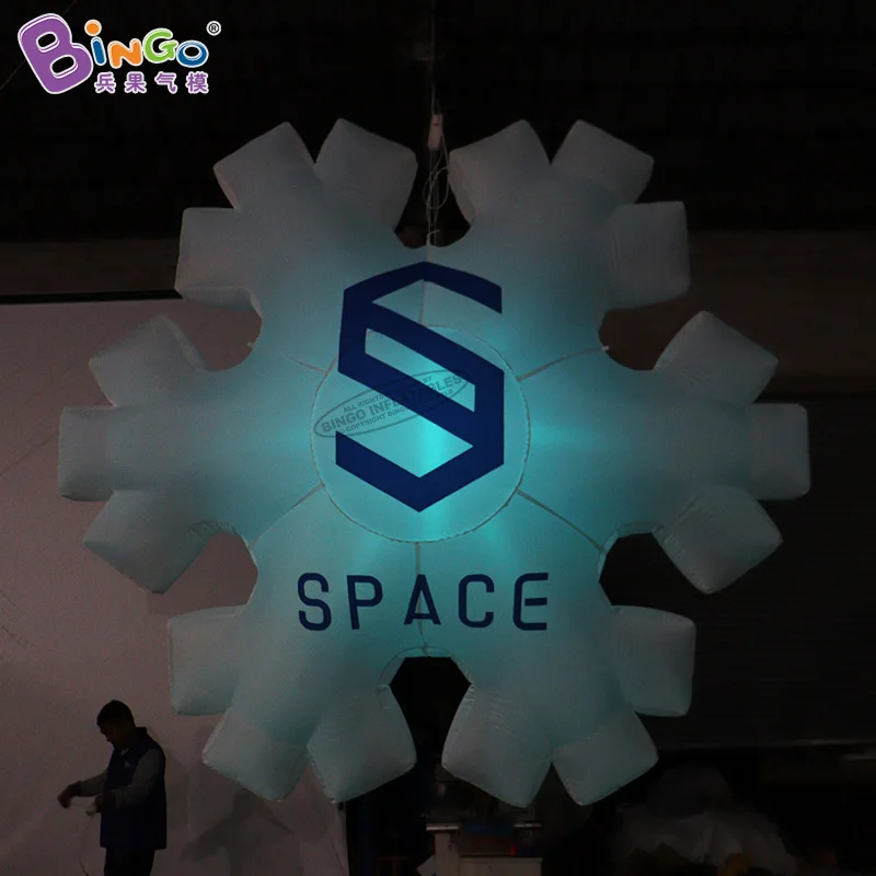 Custom Made Large Inflatable Snowflake Lights Hanging Snow Balloon Toy for Christmas Decoration