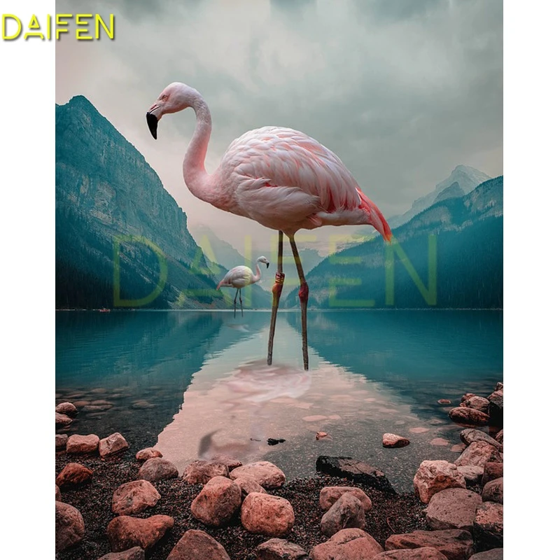 Full Round Diamond embroidery Cross stitch Lake pebbles 5D DIY Diamond painting sea Full Square Diamond mosaic Flamingo Mountain