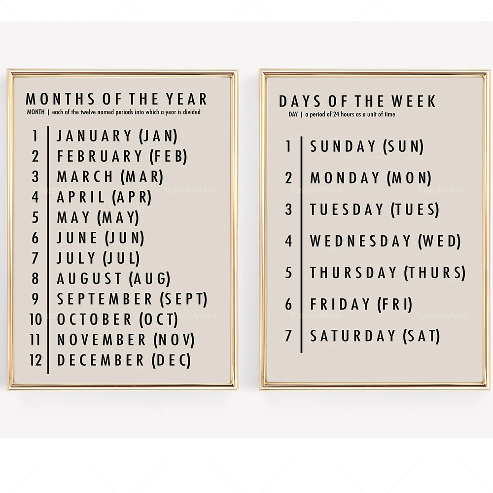 Months of the year and days of the week (2 photos in total) Print | Home school resources | Home school decoration | Classroom p