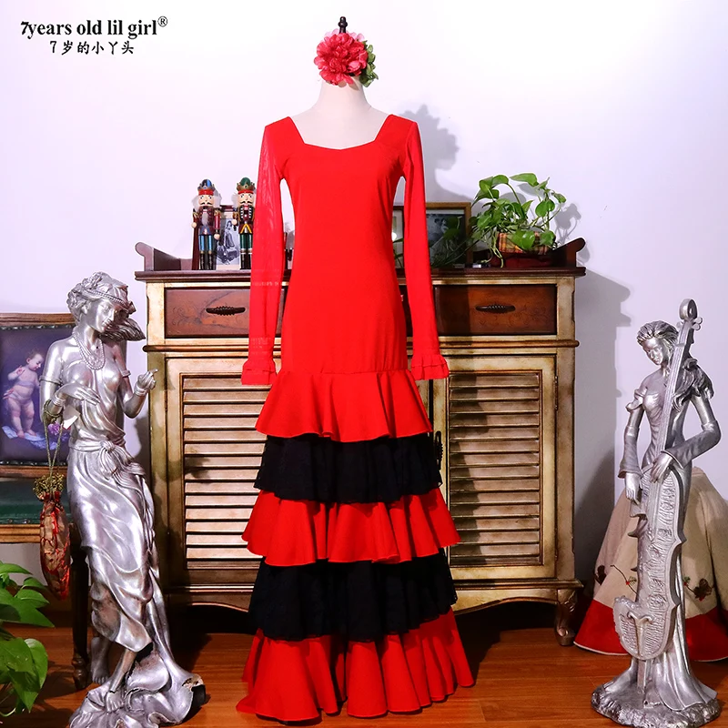 Flamenco Dans Kleding Merk Hot Selling Spanje Rode Multi-Gelaagde Ruches Rok DTT33