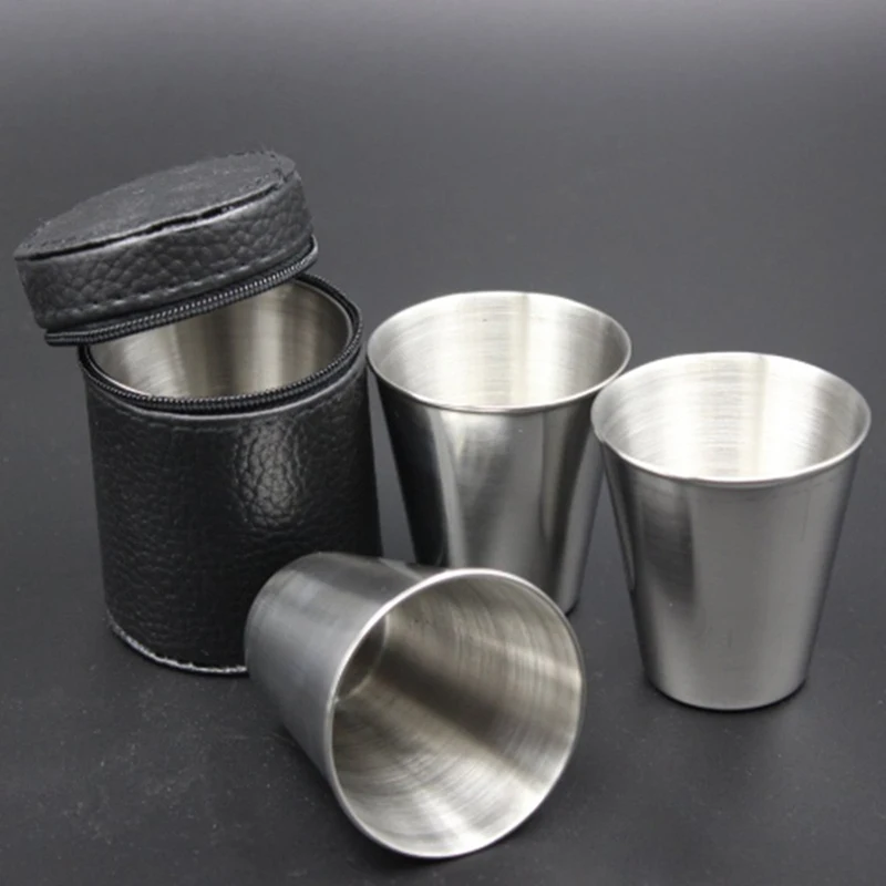 4 pz/lotto 30ml da campeggio all'aperto stoviglie tazze da viaggio Set Picnic forniture in acciaio inox vino birra tazza whisky tazze cuoio dell'unità di elaborazione