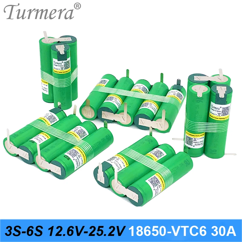 Turmera 3S 12.6V 4S 16.8V 5S 21V 6S 25V Battery Pack US18650VTC6 3000mah Battery 30A for Shurika Screwdriver Battery (Customize)